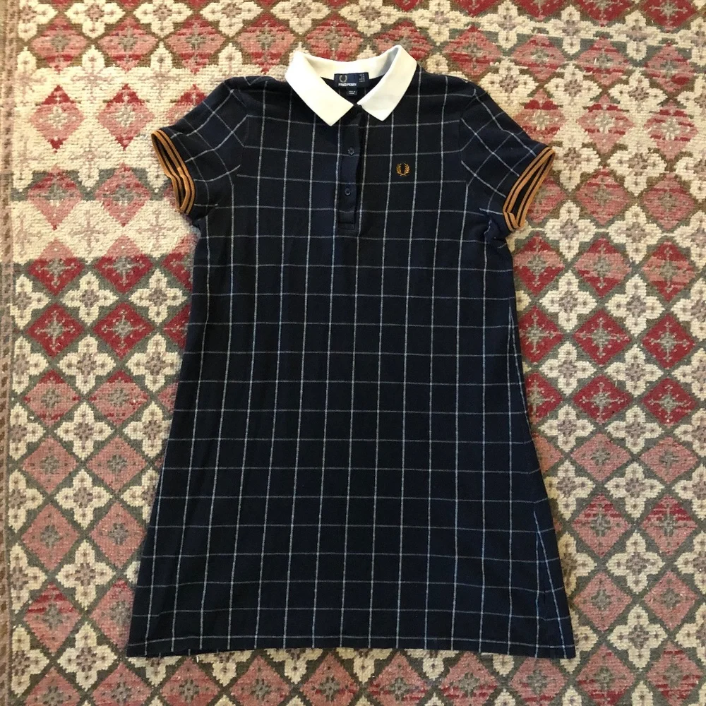 Vintage Fred Perry A-Line Tartan Polo Shirt Dress Mod Collar US 10 UK 14 - Picture 1 of 5